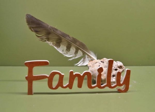 Medinis pastatomas užrašas "Family"
